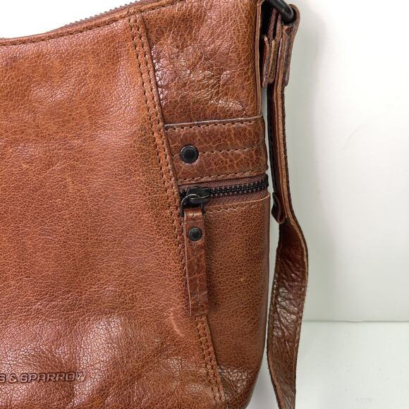 Spikes and Sparrow Tan Brown Leather Medium Crossbody Shoulder Bag Purse - Picture 7 of 16
